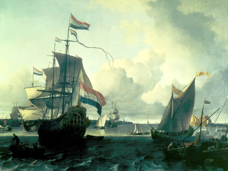 1717-Ludolf, II Backhuysen - La nave da guerra olandese De Gouden Leeuw sul fiume Y vicino ad Amsterdam